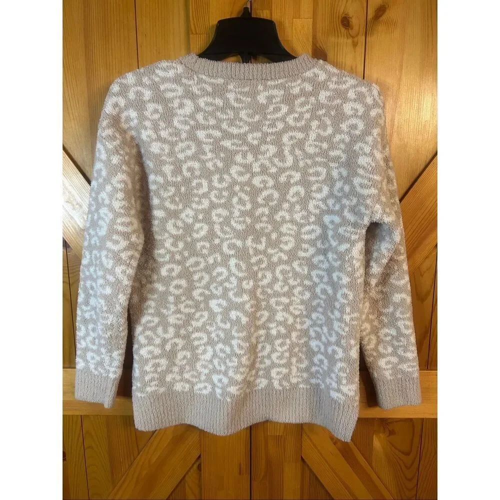 Cupcakes And Cashmere Pullover Leopard Print Sweater Tan White Size Small (5681)